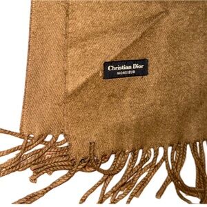 Christian Dior tan Vintage Brown Fringe Scarf